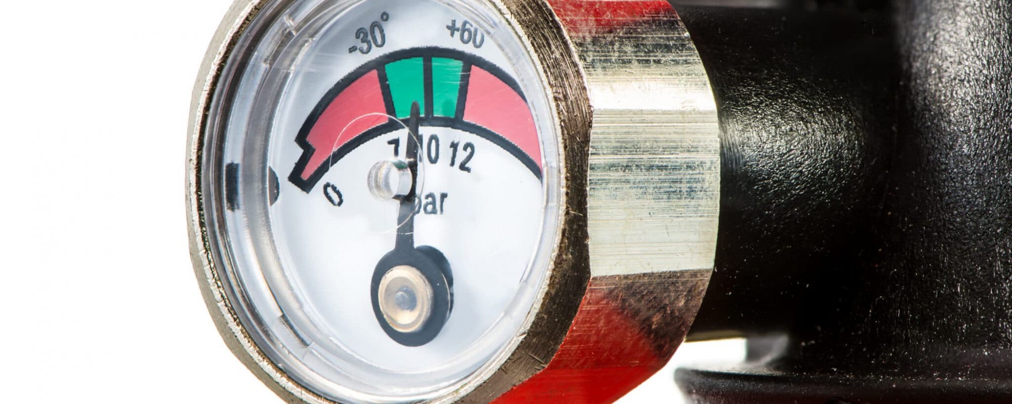 Manometer of a fire extinguisher. The pressure gauge is in the ideal range